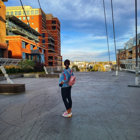 GRLFRND Daria Oversized Blue Denim Rose Jacket with Floral Embroidery XS - Picture 8 of 10